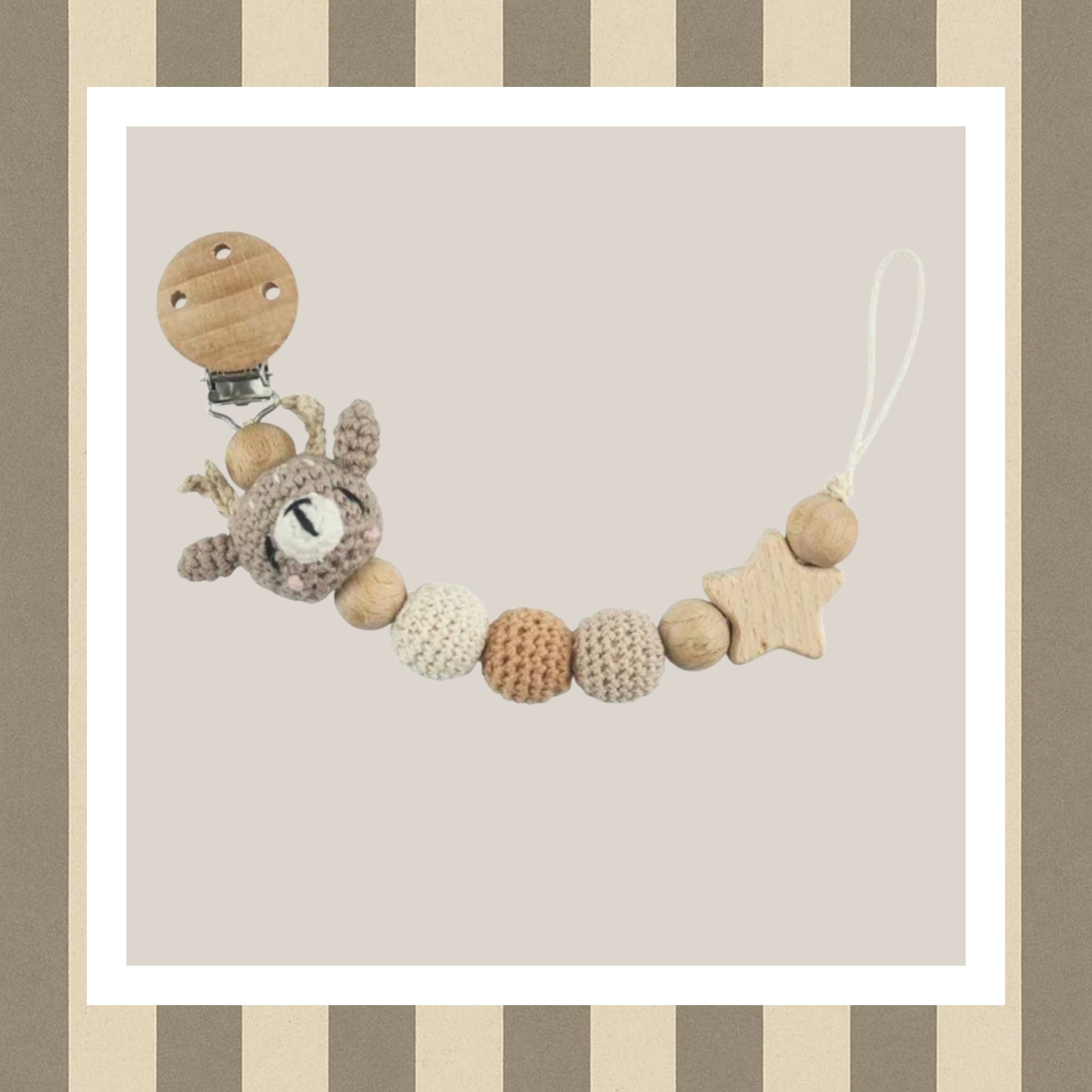 Chupetero Ciervo Bebé – Crochet & Madera Natural
