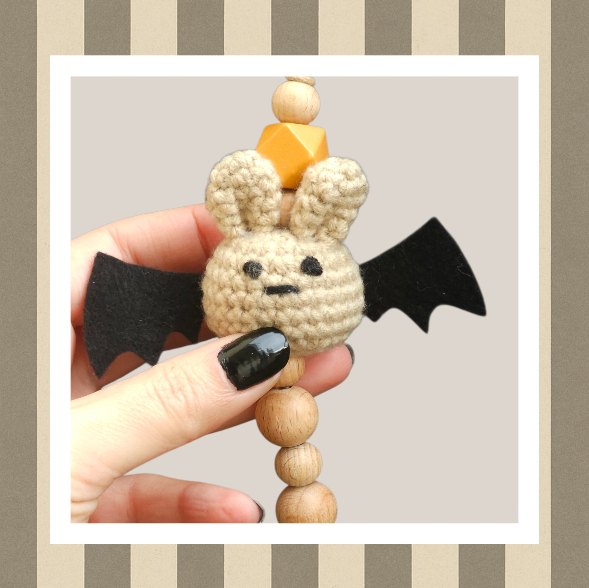 Bat Pacifier Clip – Crochet & Natural Wood